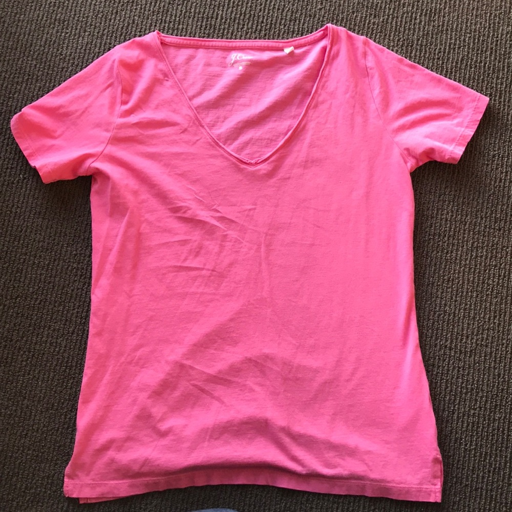 Pink Supima Raw Edge V-Neck Tee